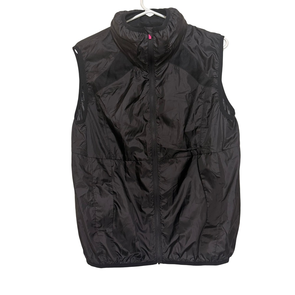 Zyia Active Windbreaker Vest Womens L Black Excellent Full Zip Hooded Running